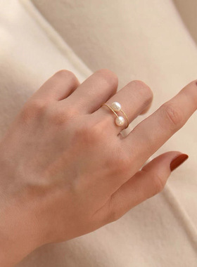 珍珠开口指环淡水米珠戒指时尚ins风礼物女士款礼品气质文雅饰品