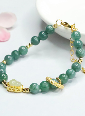 天然A货翡翠手链蓝水圆珠带跑环福禄葫芦玉石手串女古风珠宝手饰