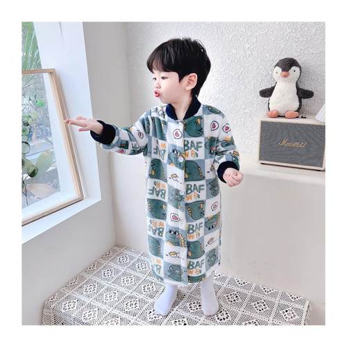 宝宝睡袍秋冬季儿童珊瑚绒加厚法兰绒男女童恐龙睡衣长款连帽浴袍 - 图3