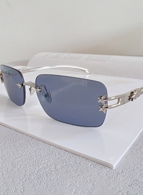 2026新款韩版无边框墨镜女千禧风辣妹高级感Y2K星星水钻太阳眼镜