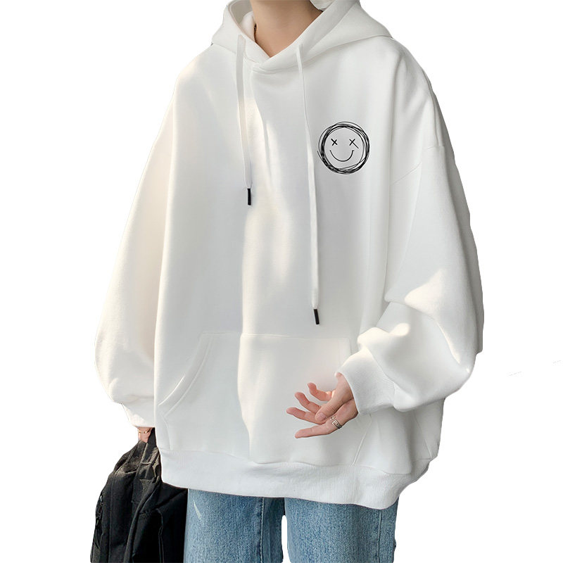 白色男春秋潮ins情侣宽松笑脸卫衣 启乘卫衣