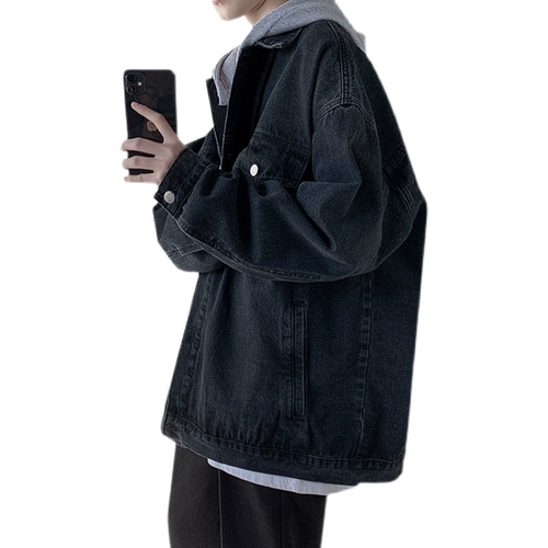Мужская трендовая модная джинсовая куртка с капюшоном, в корейском стиле, оверсайз, коллекция 2021