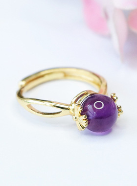 天然紫水晶戒指紫色彩宝可转动指环新中式民族风手饰品女士款礼物