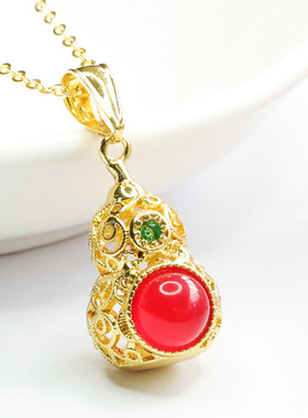 红玛瑙吊坠鸽血红玉髓葫芦项链女士复古民族风饰品节日礼物挂件