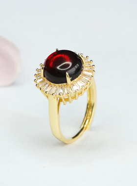 天然琥珀戒指血珀指环指圈女国潮珠宝女士吉祥纳福礼物个性饰品