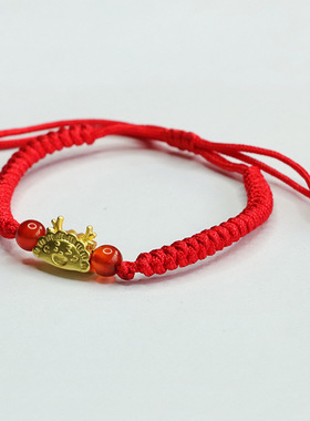 天然红玛瑙手绳饺子龙手串手链本命年男女士吉祥纳福时尚礼物饰品