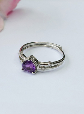 天然紫水晶爱心戒指紫色彩宝指环女士款礼品气质文雅大气饰品礼品