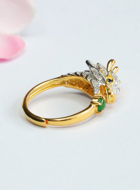 S925银镶天然翡翠福龙戒指冰种帝王绿指环女士新中式民族风手饰品