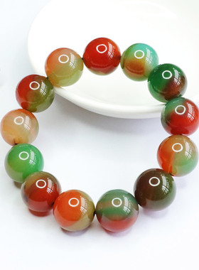 天然俏色玛瑙手串多宝玉髓手链彩宝珠宝男女气质简约饰品情侣礼物