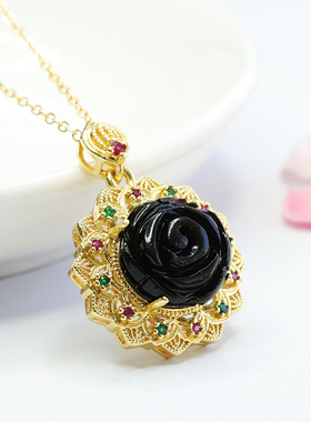 天然琥珀吊坠血珀太阳花项链珠宝首饰新中式民族风饰品女士款礼物