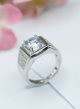 时尚锆石方形戒指宝石指环男款福利戒圈时尚潮流大气礼品节日礼物