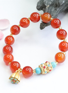 天然红玛瑙多子多福莲蓬流苏diy手串玉髓手链珠宝民族风手饰品