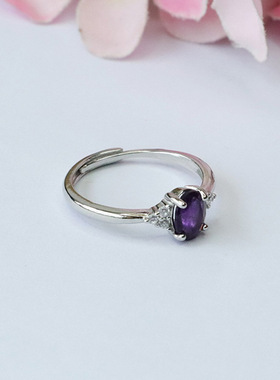 天然紫水晶戒指紫色彩宝指环复古新中式民族风手饰品女士闺蜜礼物