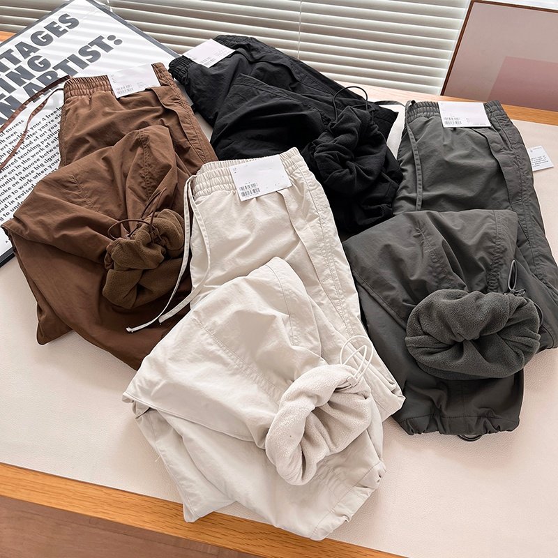 日单U+秋冬女装松紧腰系带加绒保暖工装休闲裤直筒束脚裤长裤子,淘宝优惠券,粉丝福利购,淘宝优惠卷