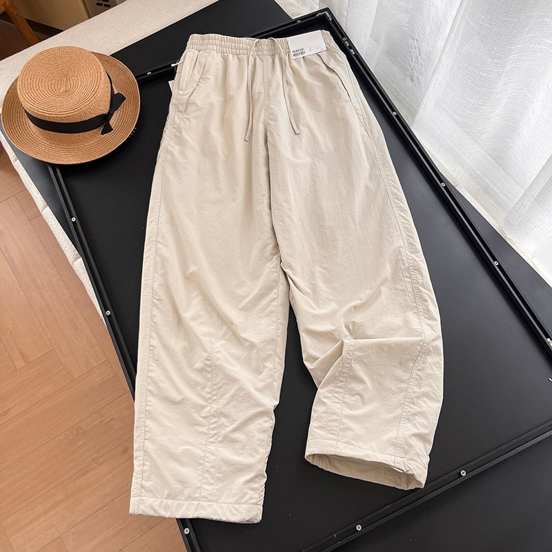 日单U+秋冬女装松紧腰系带加绒保暖工装休闲裤直筒束脚裤长裤子,淘宝优惠券,粉丝福利购,淘宝优惠卷