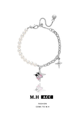 韩系黑粉四芒星手链女小众设计感