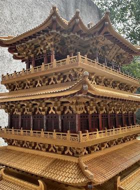 5东阳木雕木质工艺品摆件古建筑鹳雀楼模型工艺品礼品