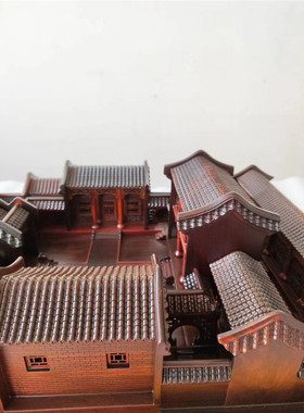 中式木雕工艺品客厅办公室桌面摆件古建筑模型北京四合院厂家直销