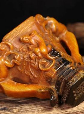 披毛犀角古玩古董收藏西藏杯兽杯文玩雕尊小摆件老物件收藏品