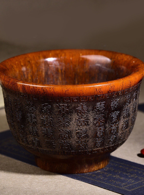 天然保真牛角雕刻把件镇宅