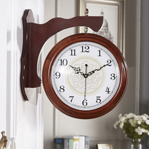 Double face hanging clock Two sides clock home living room American solid wood Restaurant hanging table Idea modern minimalist clock hanging wall