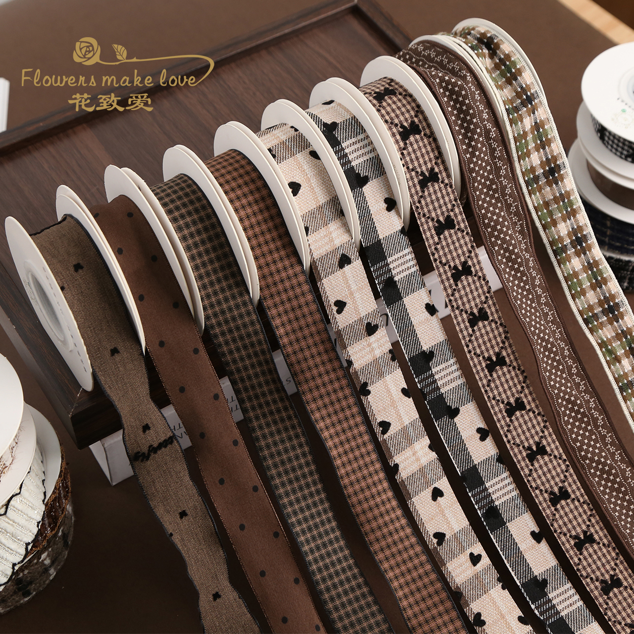 美拉德焦糖咖啡系列丝带秋冬氛围感缎带高级感鲜花束礼品包装绑带 - 图0