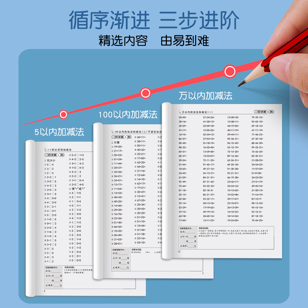 口算天天练小学一年级二年级三年级上册下册超级口算题卡10000道数学思维训练人教版速算心算计算题强化训练10/20/100以内加减法 - 图1