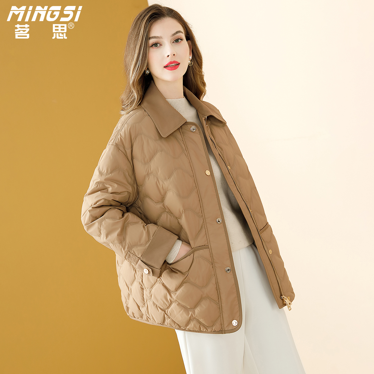 茗思中长款90鹅绒轻薄羽绒服女2025冬季新款气质通勤宽松保暖外套 - 图0