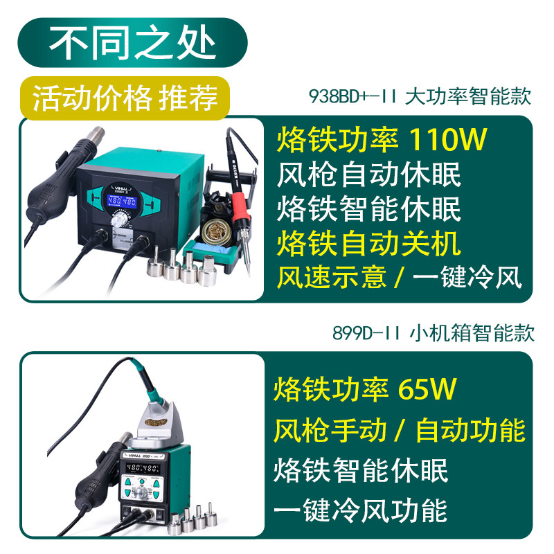 谊华938BD+大功率电烙铁热风枪二合一锡焊恒温电洛铁无铅拆焊台 - 图3