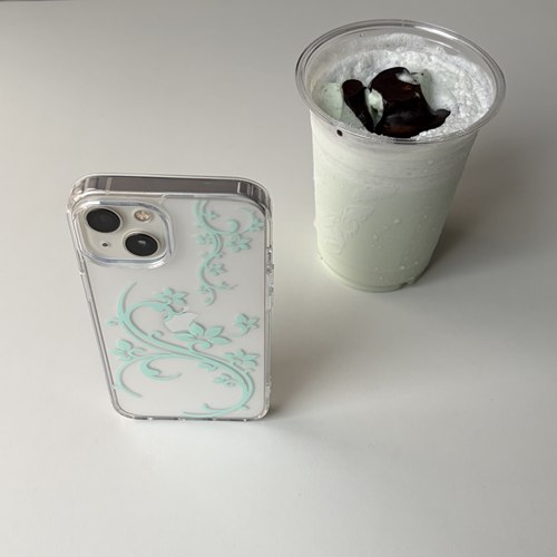 CH3N·蔓花薄荷绿适用苹果17promax/16手机壳简约古早iPhone15软边亚克力透明18小众个性ins手机壳磁吸保护壳 - 图1