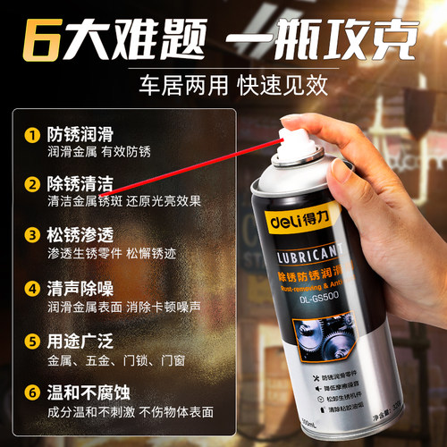 得力除锈剂金属快速清洗防锈去锈合页门锁异响润滑油螺丝松动喷剂 - 图0