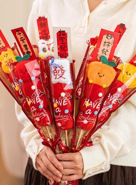 元旦电视柜装饰摆件2026马年新年毛绒糖葫芦福桶桌面创意新年布置