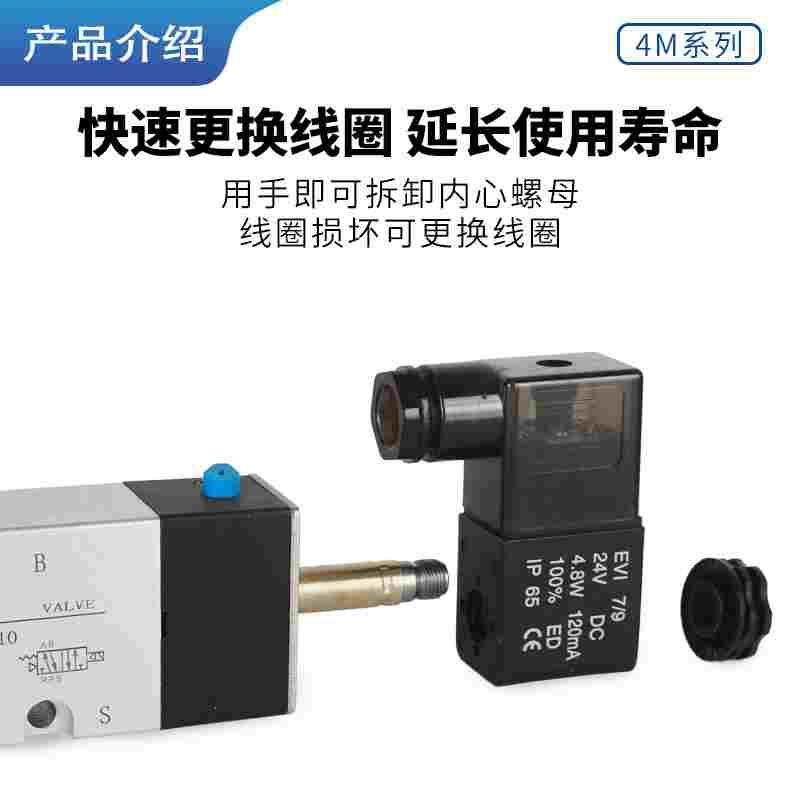 二位五通板式电磁阀4M210-08/4M310-10气动贴面蝶阀气缸换向阀24V - 图1