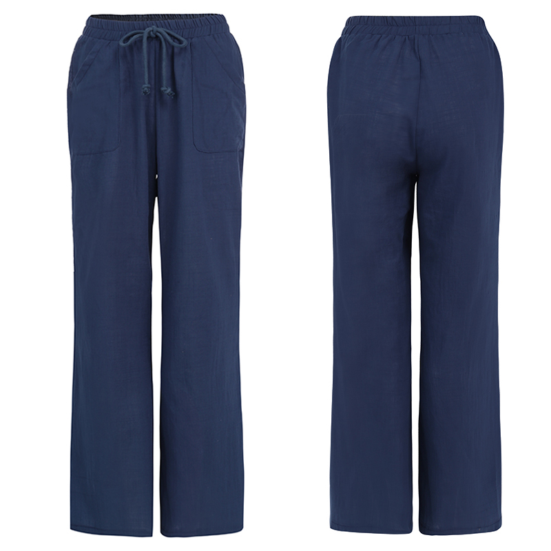 Women's High Waist Wide Leg Pants Cotton Linen Casual Pa - 图3