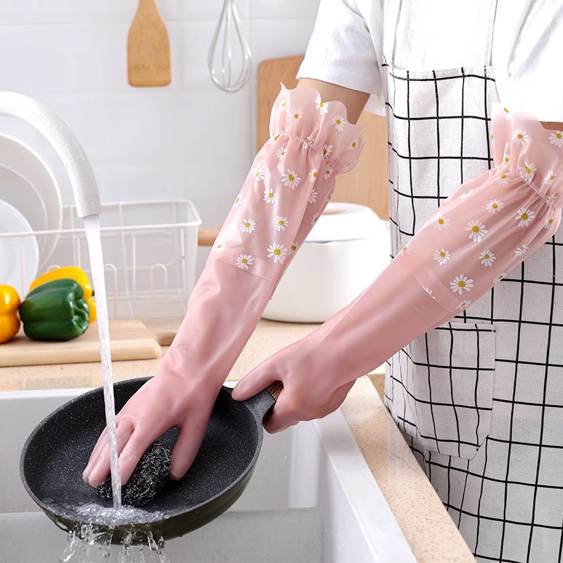 加绒加厚手套洗碗家务厨房清洁耐用型橡胶胶皮加长防水洗衣服专用 - 图1