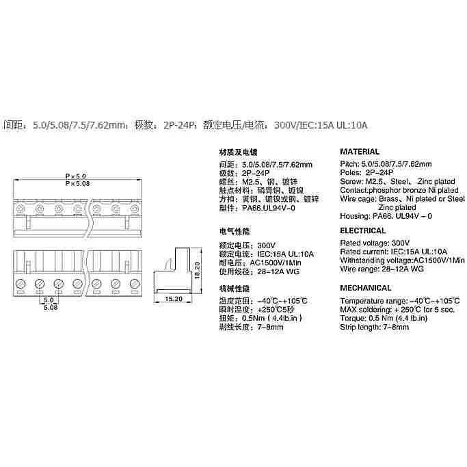 KF2EDG RS/KF-3P 间距5.08MM 300V 10A 一套 直针 拔插式接线端子 - 图0