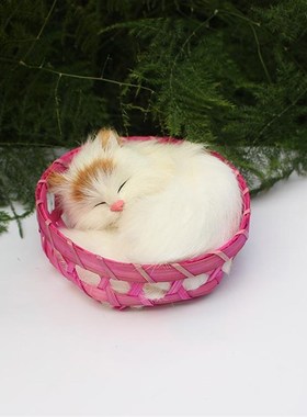 仿真猫咪送篮子玩具猫礼t品睡觉小猫咪仿真动物猫玩具生日礼物