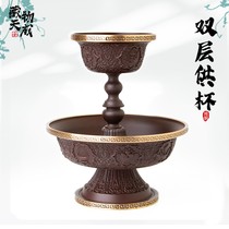 Tibetan Buddhist Supplies Double layer for cup Home pure copper for water glass Eight auspicious Flowers Buddha Hall Holy Water Glass Pendulum