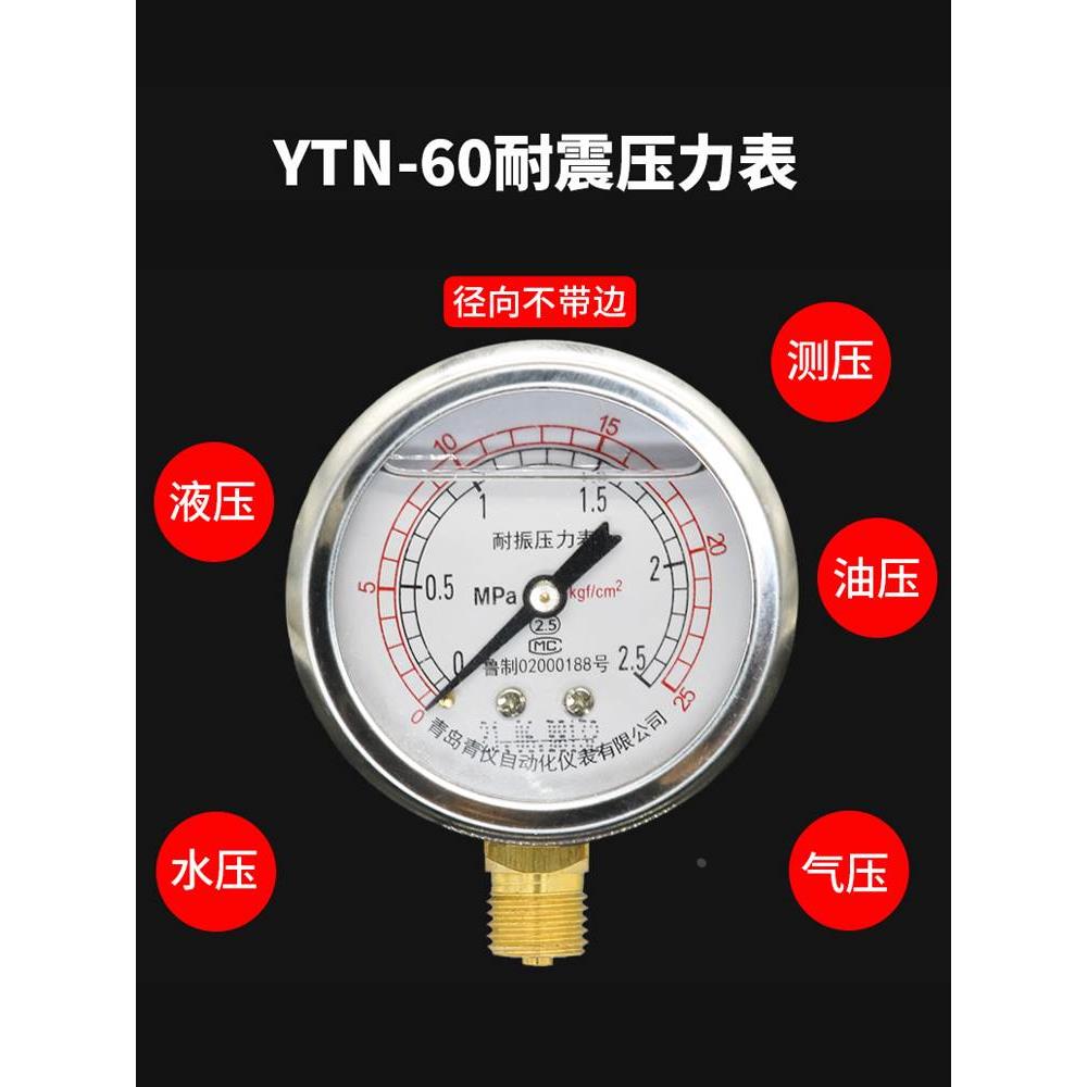耐震压力表YTN60/25/40/6/1.6MPA液压油压表水压表防震气压表2.5 - 图1