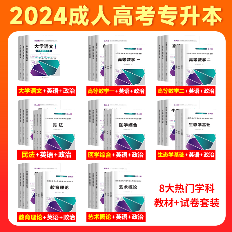 2024年成人高考专升本教材真题模拟试卷政治英语数学一数学二民法教育理论医学综合生态学艺术概论成人高考学历提升专升本复习资料 - 图2