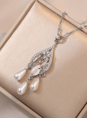 项链女网红孔雀开屏珍珠锆石小众