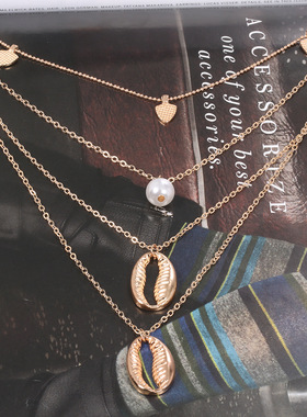 Cross border jewelry Beach shell pearl multi-layer necklace