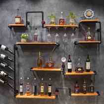 Custom retro industrial wind bar Wall Decorated Red Wine Rack Domestic Wall-mounted Wine Rack Iron Art Bar Shelf