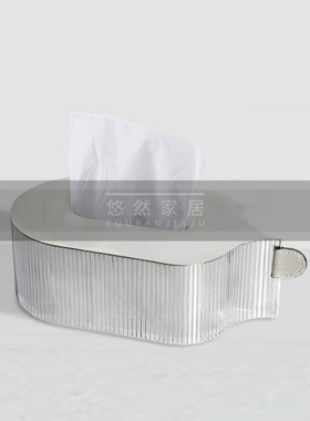 悠然家居轻奢编织皮革金属家居样板间售楼处浴室纸巾抽纸盒摆件