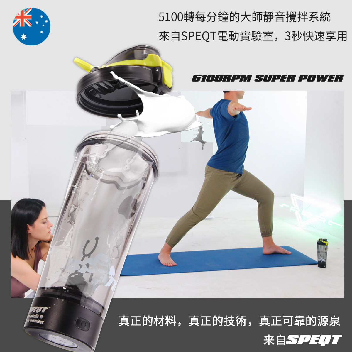 澳洲SPEQT 全自动搅拌杯电动摇摇杯子便携充电款健身蛋白质摇粉杯 - 图1