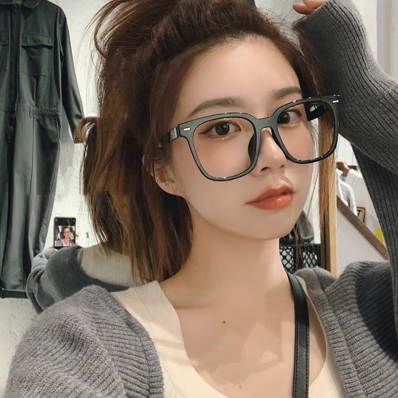 大媛家Sunny 网红同款韩版素颜黑色粗框眼镜框女复古方形近视眼镜 - 图1