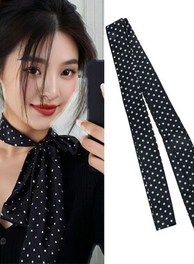 黑色波点丝巾轻奢高档小方巾女脖饰发带秋季丝带新款百搭搭配衬衫