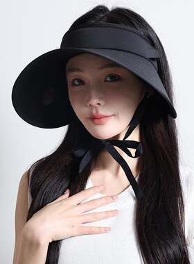 夏季黑胶大帽檐防晒帽遮阳女护颈空顶遮脸骑车不翻防紫外线太阳帽
