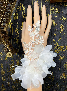 新娘婚纱礼服手套遮手臂花朵lolita镂空镶钻蕾丝结婚短款配饰勾指