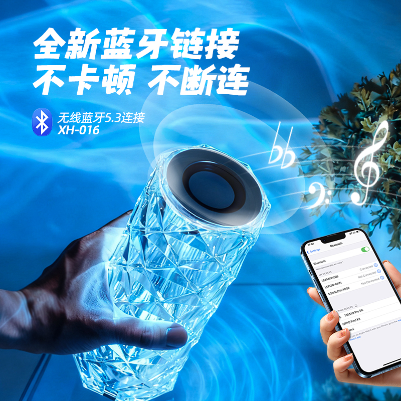 紫色氛围灯书房卧室高颜值装饰台灯水晶切割蓝牙柔光音响听歌伴眠 - 图1